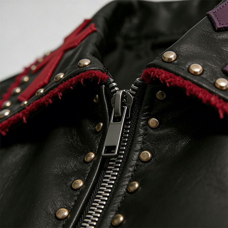 Custom Punk Delic Studded Patch Flayed PU jacket
