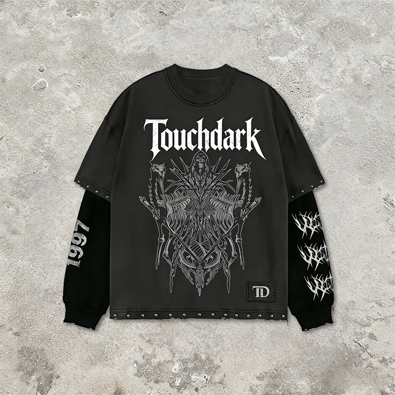 Custom Punk Delic Frayed Studded Patch T-shirt