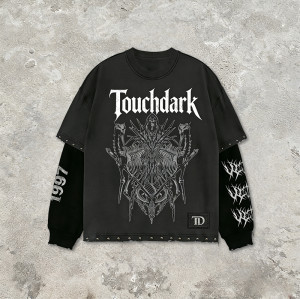Custom Punk Delic Frayed Studded Patch T-shirt | Punk Streetwear | Screen Print | Custom Streetwear| OEM Factory