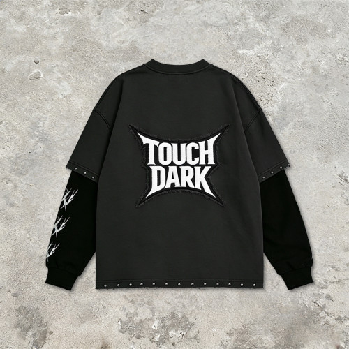 Custom Punk Delic Frayed Studded Patch T-shirt | Punk Streetwear | Screen Print | Custom Streetwear| OEM Factory