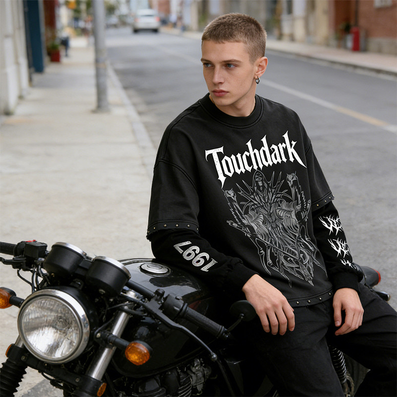 Custom Punk Delic Frayed Studded Patch T-shirt