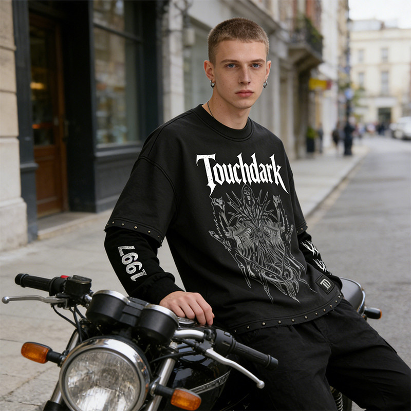 Custom Punk Delic Frayed Studded Patch T-shirt