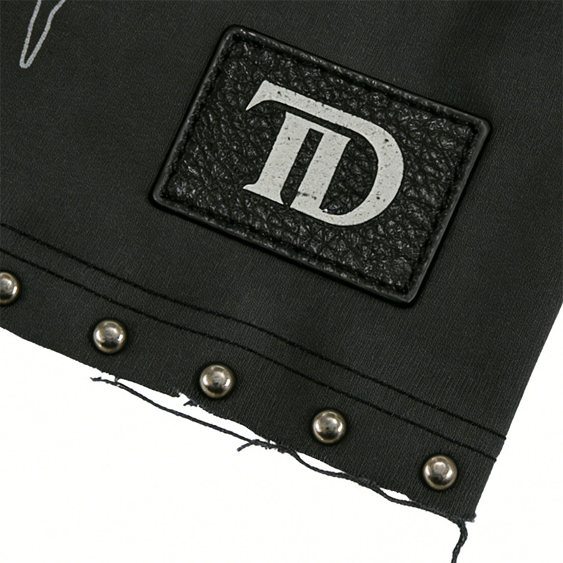 Custom Punk Delic Frayed Studded Patch T-shirt