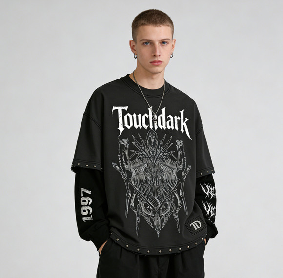 Custom Punk Delic Frayed Studded Patch T-shirt | Punk Streetwear | Screen Print | Custom Streetwear| OEM Factory