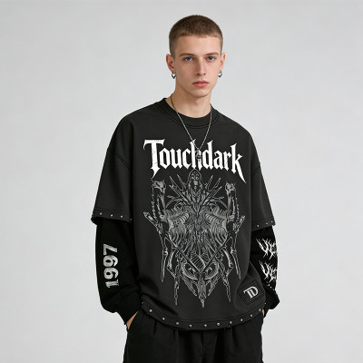 Custom Punk Delic Frayed Studded Patch T-shirt | Punk Streetwear | Screen Print | Custom Streetwear| OEM Factory