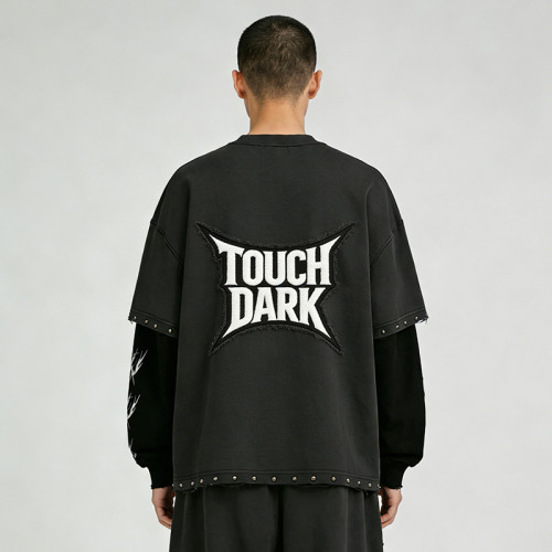 Custom Punk Delic Frayed Studded Patch T-shirt | Punk Streetwear | Screen Print | Custom Streetwear| OEM Factory