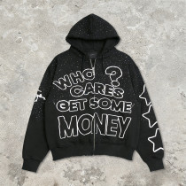 Custom Punk Delic Frayed Screen Print Hoodie | Punk Streetwear | Rhinestone | Custom Streetwear | OEM ODM