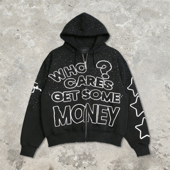 Custom Punk Delic Frayed Screen Print Hoodie | Punk Streetwear | Rhinestone | Custom Streetwear | OEM ODM