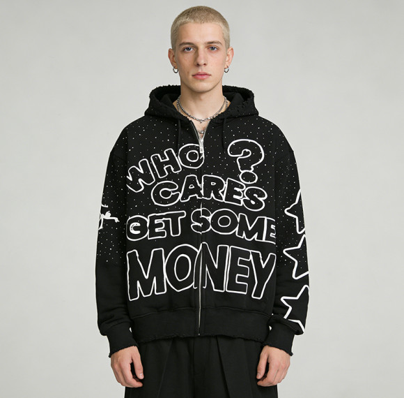 Custom Punk Delic Frayed Screen Print Hoodie | Punk Streetwear | Rhinestone | Custom Streetwear | OEM ODM