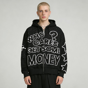 Custom Punk Delic Frayed Screen Print Hoodie | Punk Streetwear | Rhinestone | Custom Streetwear | OEM ODM