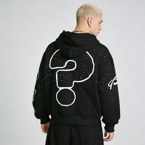 Custom Punk Delic Frayed Screen Print Hoodie | Punk Streetwear | Rhinestone | Custom Streetwear | OEM ODM