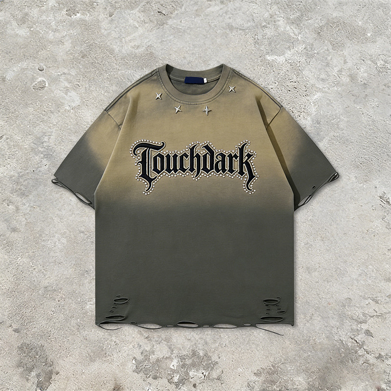 Vintage Gradient Washed Studded Applique T-shirt