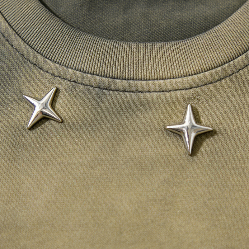 Vintage Gradient Washed Studded Applique T-shirt