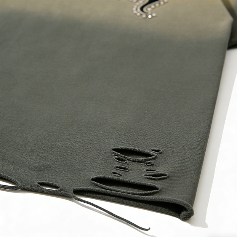 Vintage Gradient Washed Studded Applique T-shirt