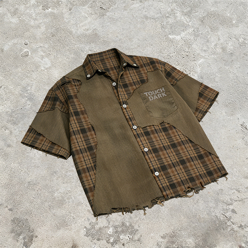 Vintage Patchwork Rubber Print Shirts