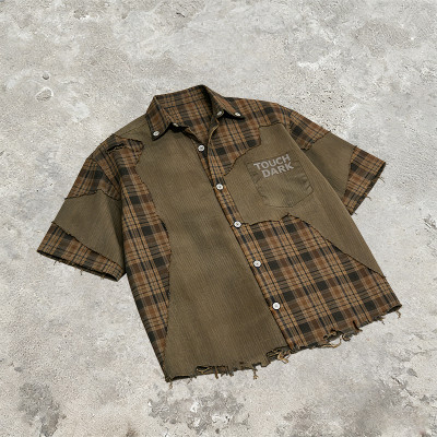 2026 New Design Vintage Patchwork Rubber Print Shirts | Vintage Streetwear | Frayed | Streetwear Manufacturer