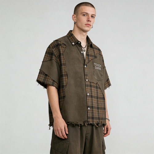 2026 New Design Vintage Patchwork Rubber Print Shirts | Vintage Streetwear | Frayed | Streetwear Manufacturer