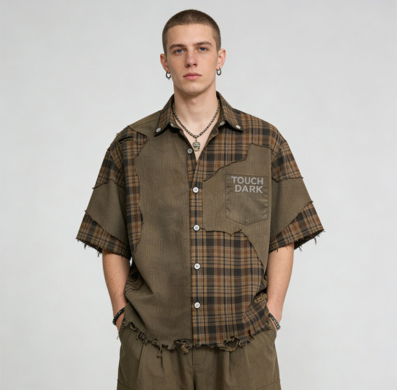 2026 New Design Vintage Patchwork Rubber Print Shirts | Vintage Streetwear | Frayed | Streetwear Manufacturer