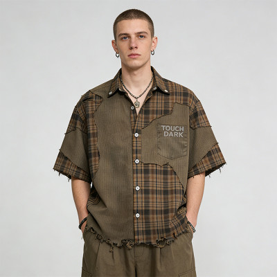 2026 New Design Vintage Patchwork Rubber Print Shirts | Vintage Streetwear | Frayed | Streetwear Manufacturer
