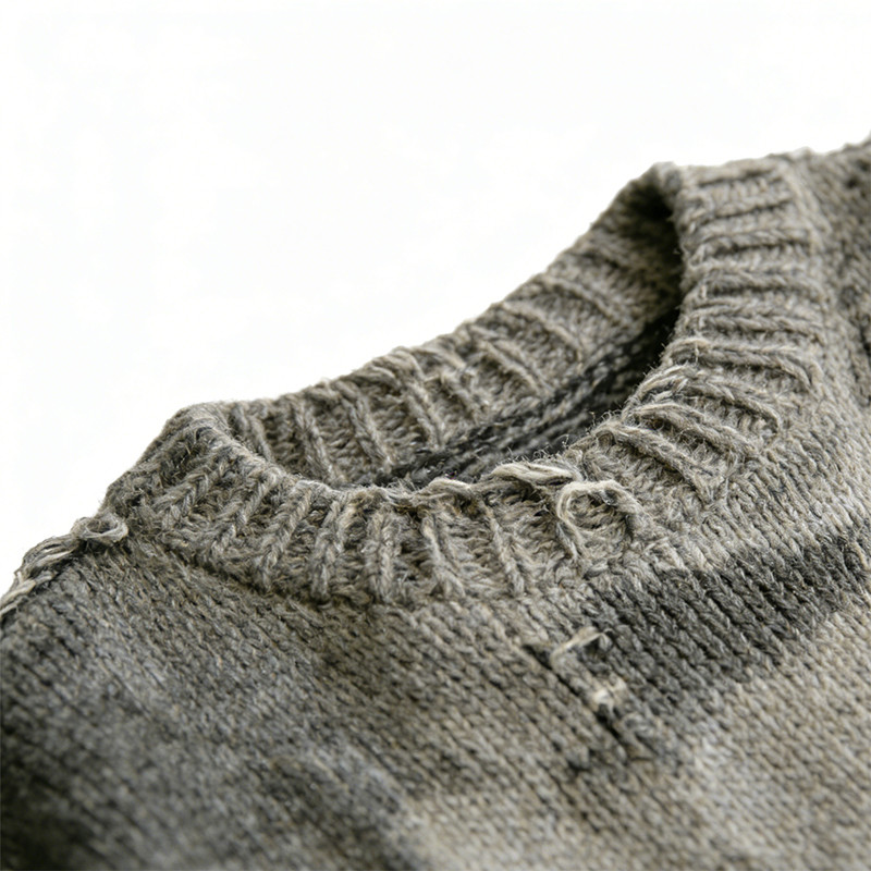 Vintage Washed Jacquard Patchwork Frayed Sweater