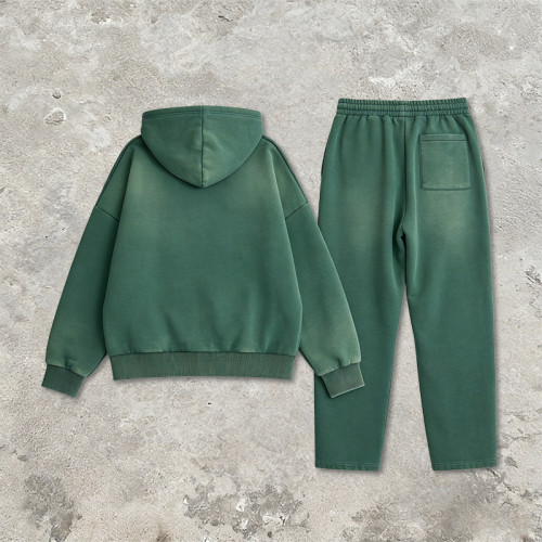 2026 New Design Vintage Washed Spray Dye Applique Hoodie Set | Vintage Streetwear | Custom Streetwear