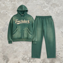 2026 New Design Vintage Washed Spray Dye Applique Hoodie Set | Vintage Streetwear | Custom Streetwear