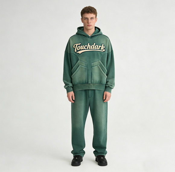 2026 New Design Vintage Washed Spray Dye Applique Hoodie Set | Vintage Streetwear | Custom Streetwear