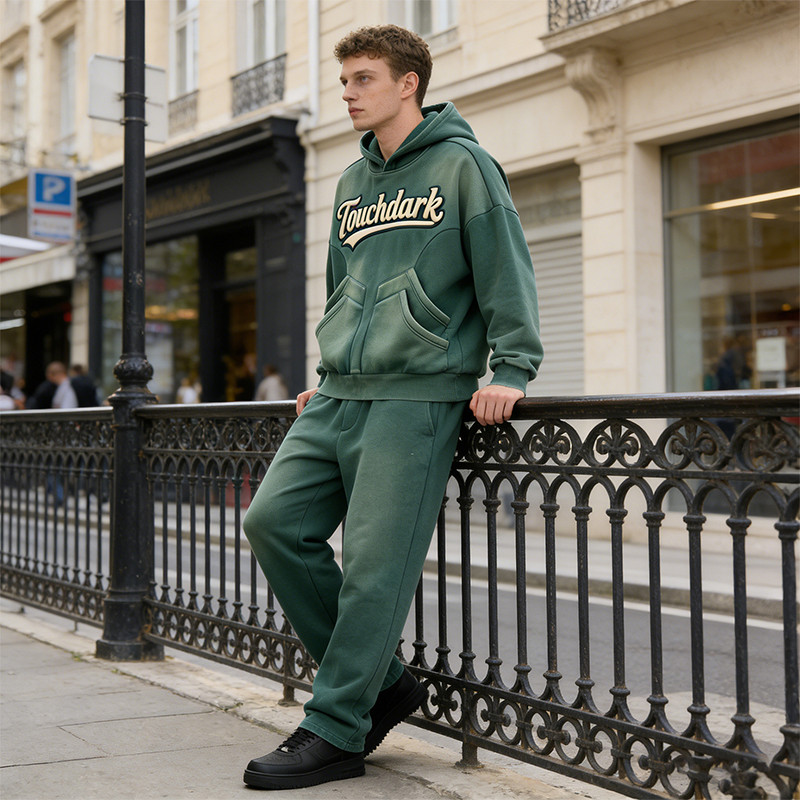 Vintage Washed Spray Dye Applique Hoodie Set