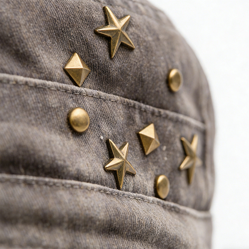 Vintage Washed Studded Applique Flat Cap