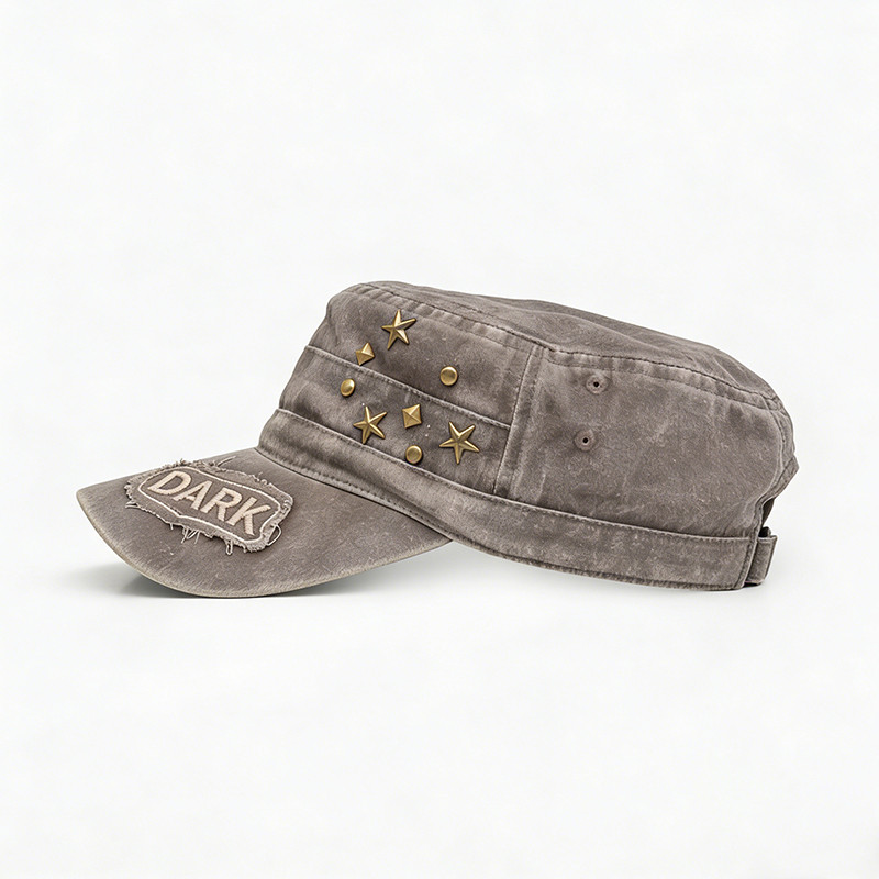 Vintage Washed Studded Applique Flat Cap