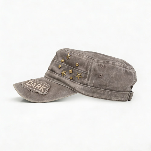 Custom Vintage Washed Studded Applique Flat Cap | Vintage Streetwear | Streetwear Clothing Manufacturer