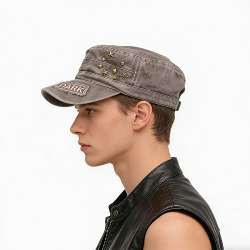 Custom Vintage Washed Studded Applique Flat Cap | Vintage Streetwear | Streetwear Clothing Manufacturer