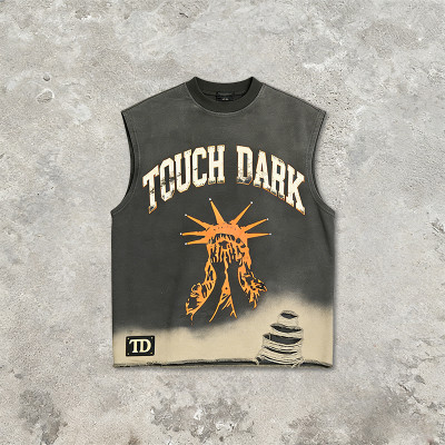 Custom Vintage Washed Spray Dye Distressed Studded Print Tank Top | Vintage Streetwear | Rhinestone | Clothing Manufacturer