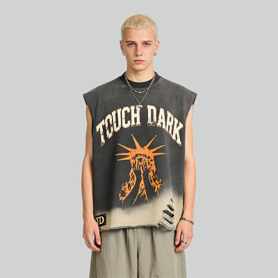 Custom Vintage Washed Spray Dye Distressed Studded Print Tank Top | Vintage Streetwear | Rhinestone | Clothing Manufacturer