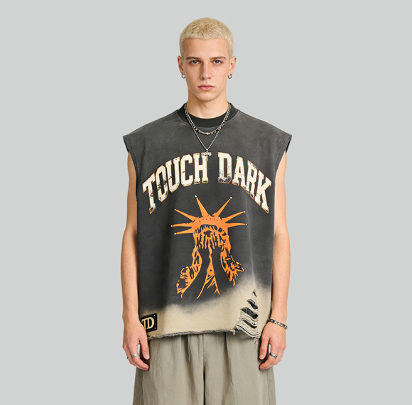 Custom Vintage Washed Spray Dye Distressed Studded Print Tank Top | Vintage Streetwear | Rhinestone | Clothing Manufacturer