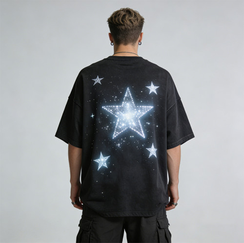 2026 New Design Sonic Wear Washed Rhinestone Star T-shirt | Streetwear | Cotton Blend | Custom Streetwear Manufacturer