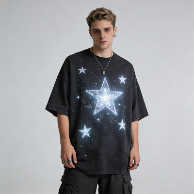 2026 New Design Sonic Wear Washed Rhinestone Star T-shirt | Streetwear | Cotton Blend | Custom Streetwear Manufacturer