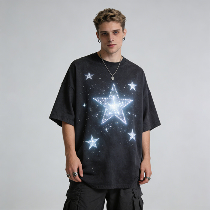 2026 New Design Sonic Wear Washed Rhinestone Star T-shirt | Streetwear | Cotton Blend | Custom Streetwear Manufacturer