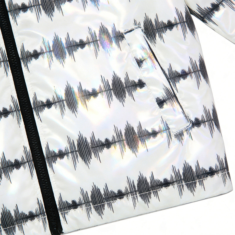 Sonic Wear Laser Holographic Digital Print Puffer Jacket