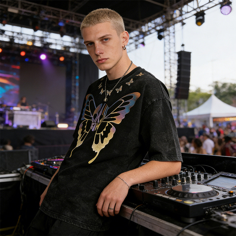 Sonic Wear Washed Laser Film Heat Transfer T-shirt