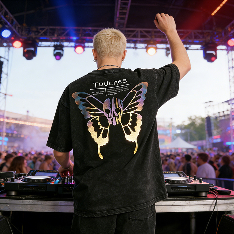 Sonic Wear Washed Laser Film Heat Transfer T-shirt