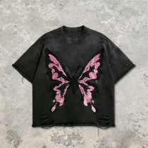 Custom Sonic Wear Washed Distressed Sequin T-shirt | Streetwear | Rhinestone | Custom Clothing Manufacturer