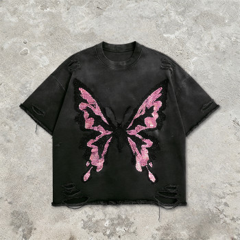 Custom Sonic Wear Washed Distressed Sequin T-shirt | Streetwear | Rhinestone | Custom Clothing Manufacturer