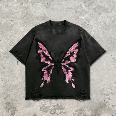 Custom Sonic Wear Washed Distressed Sequin T-shirt | Streetwear | Rhinestone | Custom Clothing Manufacturer