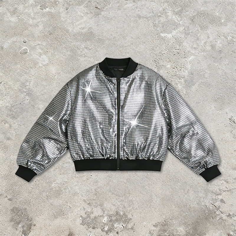 Sonic Wear Metallic Grid Bomber Jacket