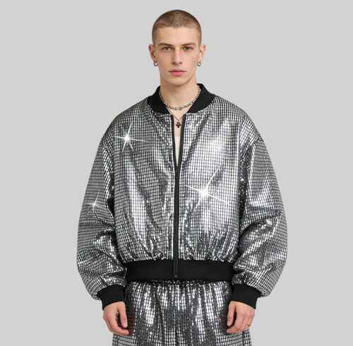 Custom Sonic Wear Metallic Grid Bomber Jacket | Streetwear | 100% Polyester | Custom Streetwear