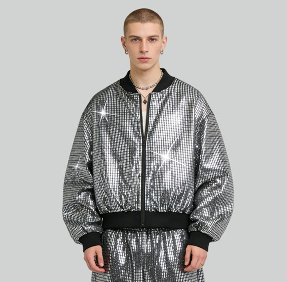 Custom Sonic Wear Metallic Grid Bomber Jacket | Streetwear | 100% Polyester | Custom Streetwear