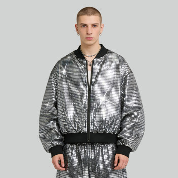 Custom Sonic Wear Metallic Grid Bomber Jacket | Streetwear | 100% Polyester | Custom Streetwear