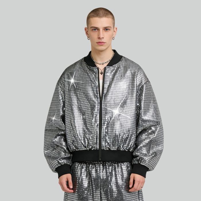 Custom Sonic Wear Metallic Grid Bomber Jacket | Streetwear | 100% Polyester | Custom Streetwear