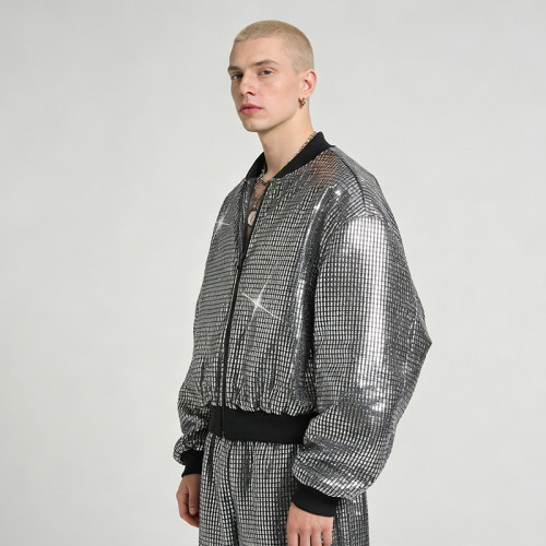 Custom Sonic Wear Metallic Grid Bomber Jacket | Streetwear | 100% Polyester | Custom Streetwear